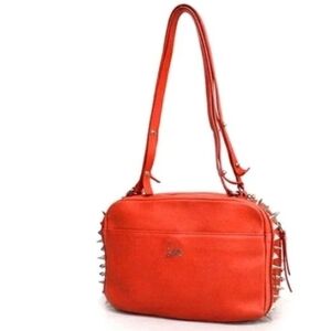 Christian Louboutin Red Leather Spiked Shoulder Bag.